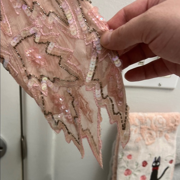 โจ๐Chic Blush Sequin Long Sleeve Dress Vintage Silk Glam๐โจ - Picture 9 of 12